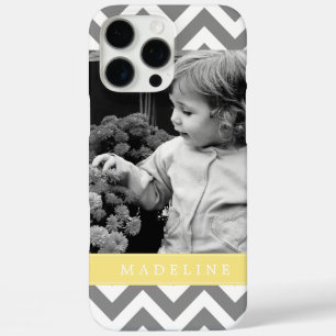 Grey and Yellow Zigzags Personalised Photo iPhone 16 Pro Max Case