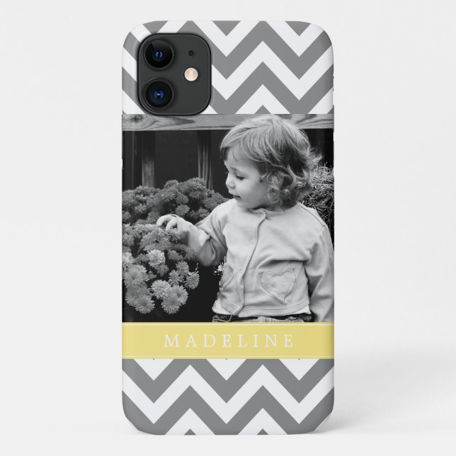 Grey and Yellow Zigzags Personalised Photo Case-Mate iPhone Case (Back)
