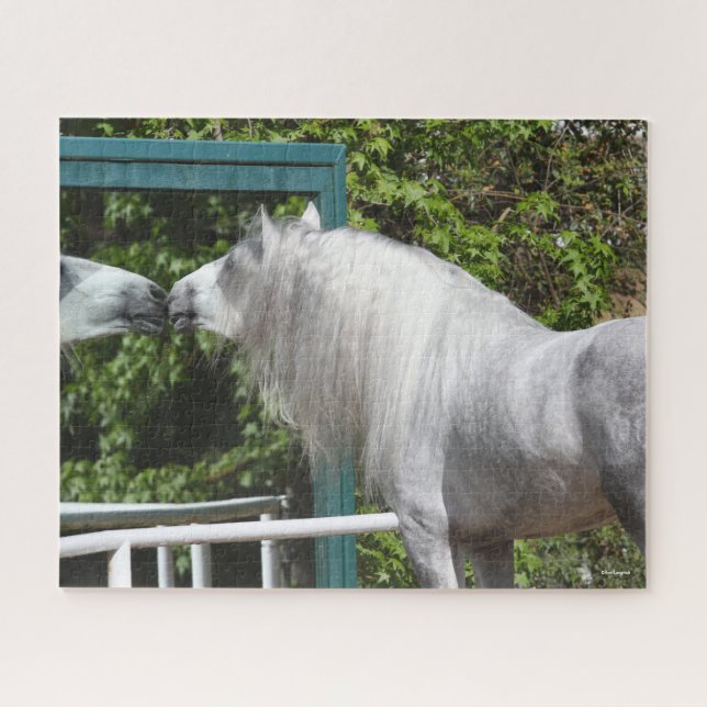 Grey Andalucian Stallion Looking In Mirror Jigsaw Puzzle (Horizontal)