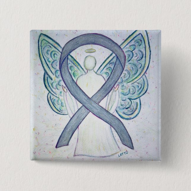 Grey Angel Awareness Ribbon Custom Art Pins (Front)