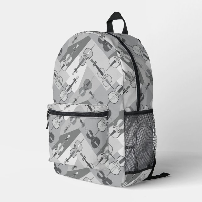 Grey Angled Cellos Printed Backpack (Back Corner Right)