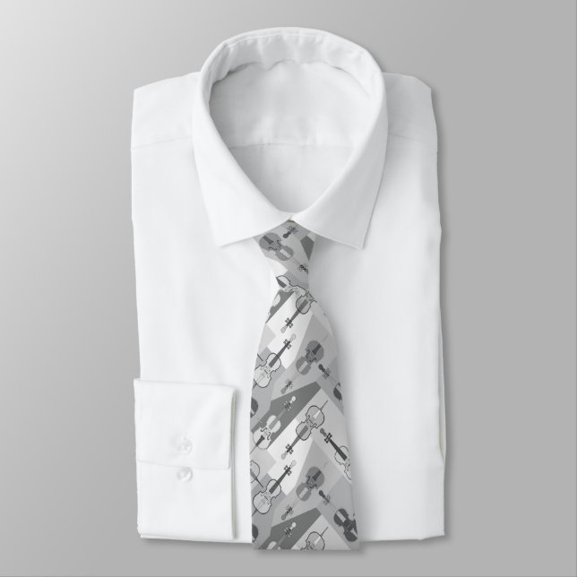 Grey Angled Cellos Tie (Tied)