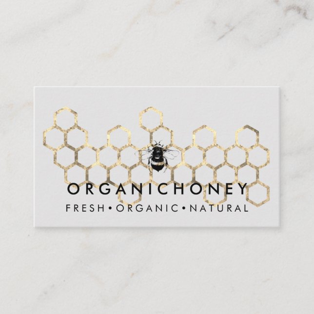 Grey Apiarist Honey Gold Bumble Bee Honeycomb Business Card (Front)