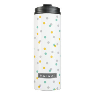 Grey Aqua and Yellow Confetti Dots Monogram Thermal Tumbler