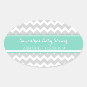 Grey Aqua Chevron Baby Shower Favour Stickers