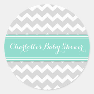 Grey Aqua Chevron Baby Shower Favour Stickers