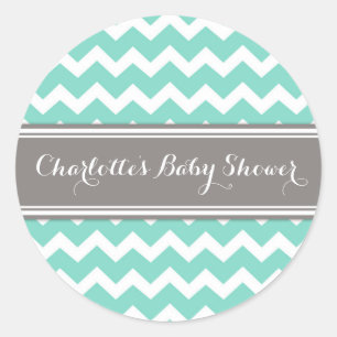 Grey Aqua Chevron Baby Shower Favour Stickers