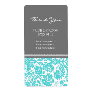 Grey Aqua Damask Pattern Wedding Labels