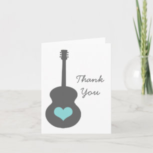 Grey/Aqua Guitar Heart Thank You Card