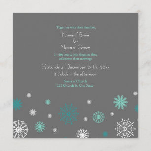 Grey Aqua Snow Winter Wedding Invitation Cards