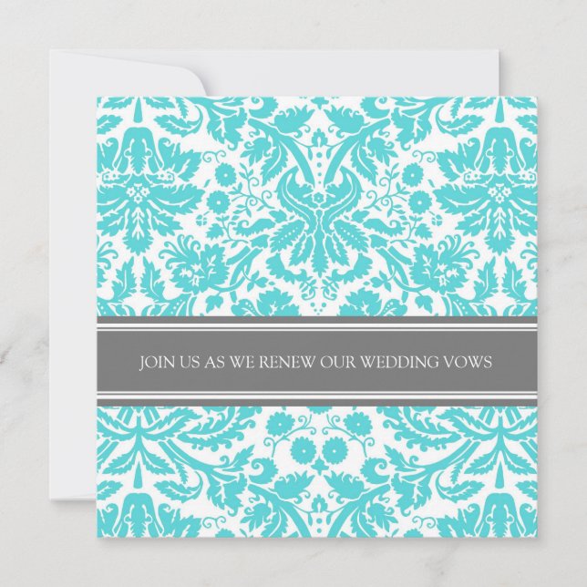 Grey Aqua Wedding Vow Renewal Invitation (Front)