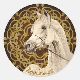 Grey Arabian horse round sticker