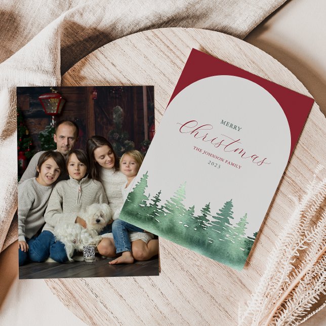 Grey Arch Green Wild Forest Christmas Trees Holiday Card (Creator Uploaded)