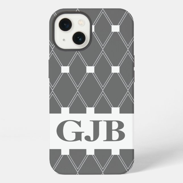 Grey Argyle Lattice with monogram iPhone Case (Back)