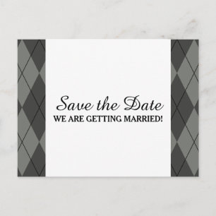 Grey Argyle Save the Date Postcard