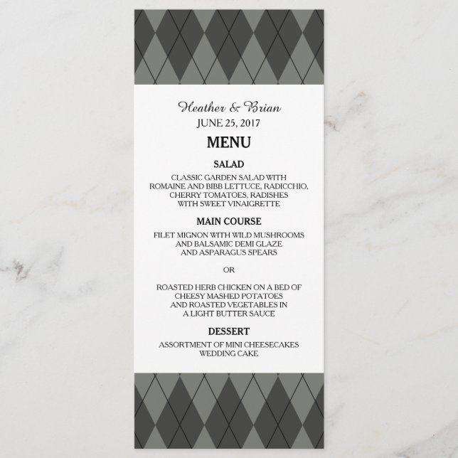 Grey Argyle Wedding Menu (Front)