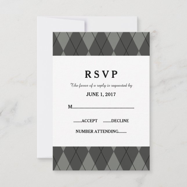 Grey Argyle Wedding Response Card (Front)