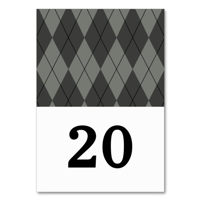 Grey Argyle Wedding Table Card (Front)
