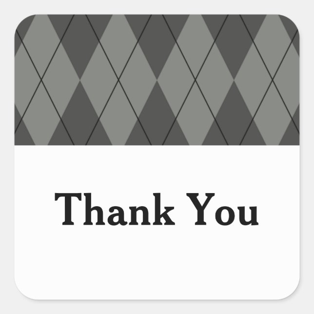 Grey Argyle Wedding Thank You Stickers (Front)