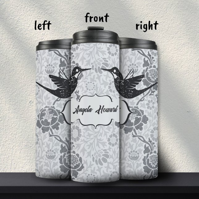 Grey Art Nouveau Floral Girl Grunge Hummingbird  Thermal Tumbler (Creator Uploaded)