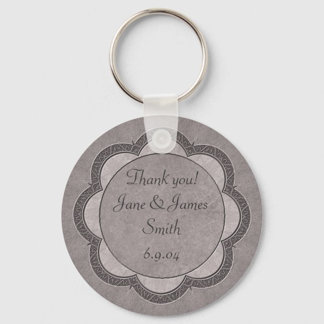 Grey Art Nouveau Wedding Key Ring (Front)