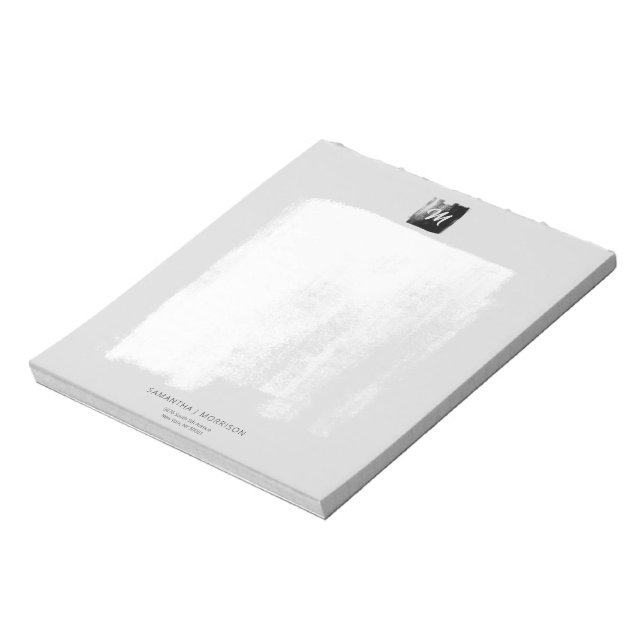 Grey Artistic Formal Monogram Name Unique Elegant Notepad (Rotated)