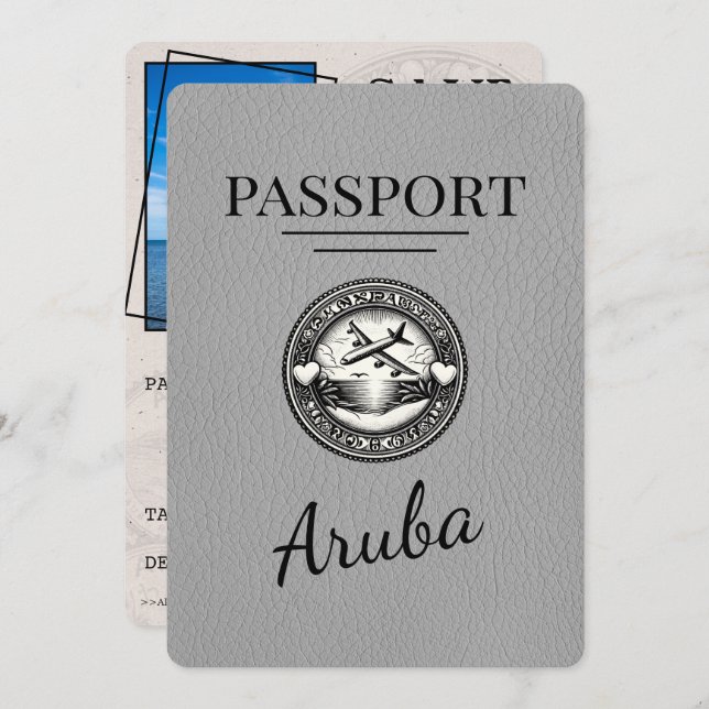 Grey Aruba Passport Save The Date (Front/Back)