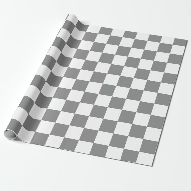Grey Ash White Chequered Pattern Wrapping Paper (Unrolled)