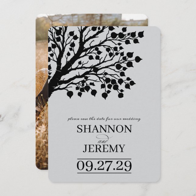 Grey Aspen Tree Wedding Save The Date (Front/Back)