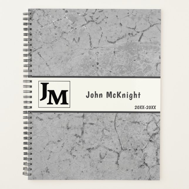 Grey Asphalt Grunge Masculine Design Planner (Front)