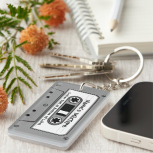 Grey Audio Cassette Tape Key Ring