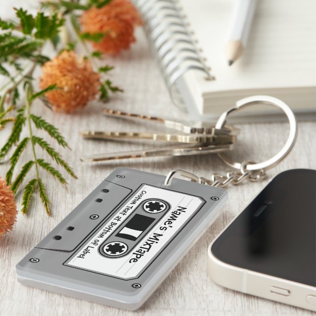 Grey Audio Cassette Tape Key Ring (Front Right)
