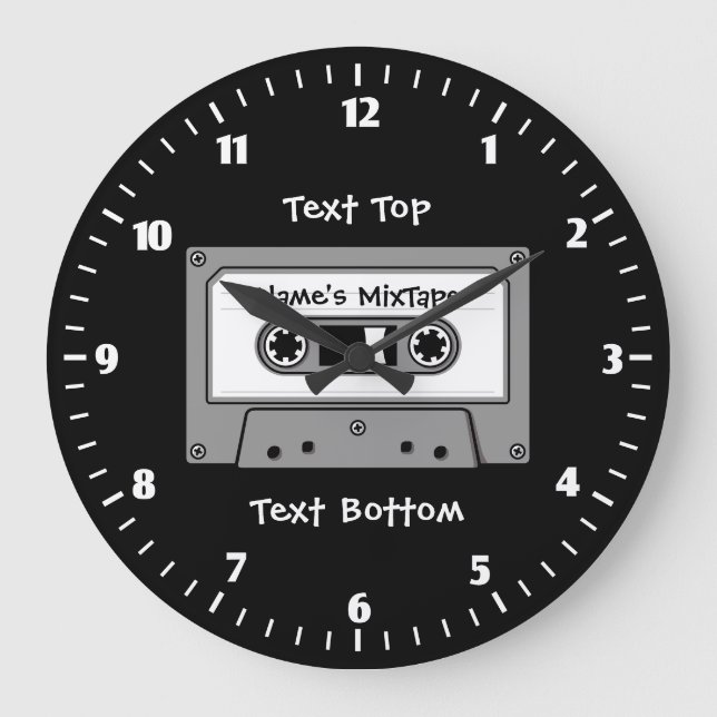 Grey Audio Cassette Tape Large Clock (Front)