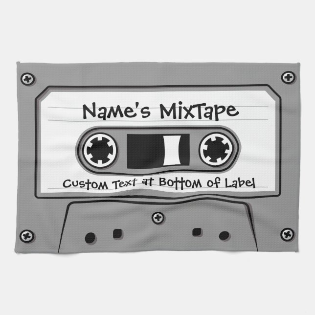 Grey Audio Cassette Tape Tea Towel (Horizontal)