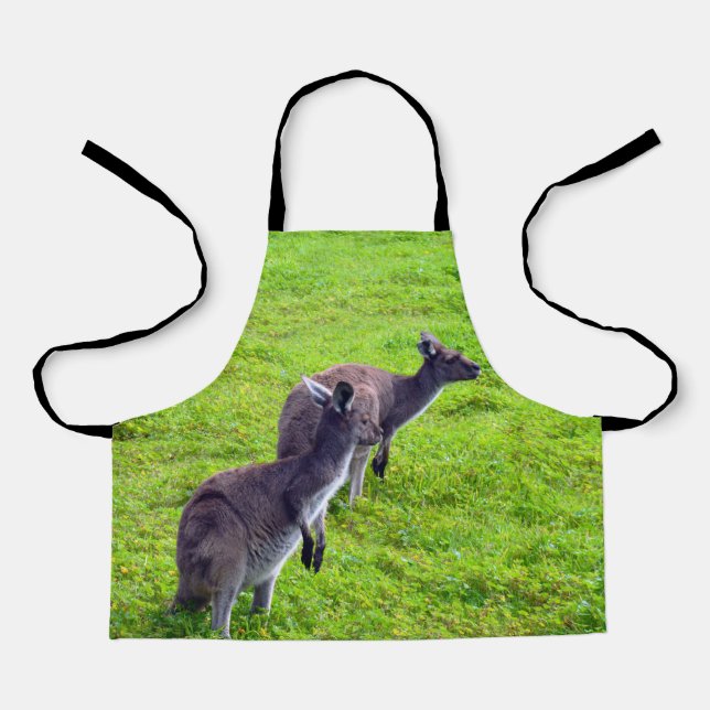 Grey Australian Kangaroos, Kids Full Print Apron (Front)
