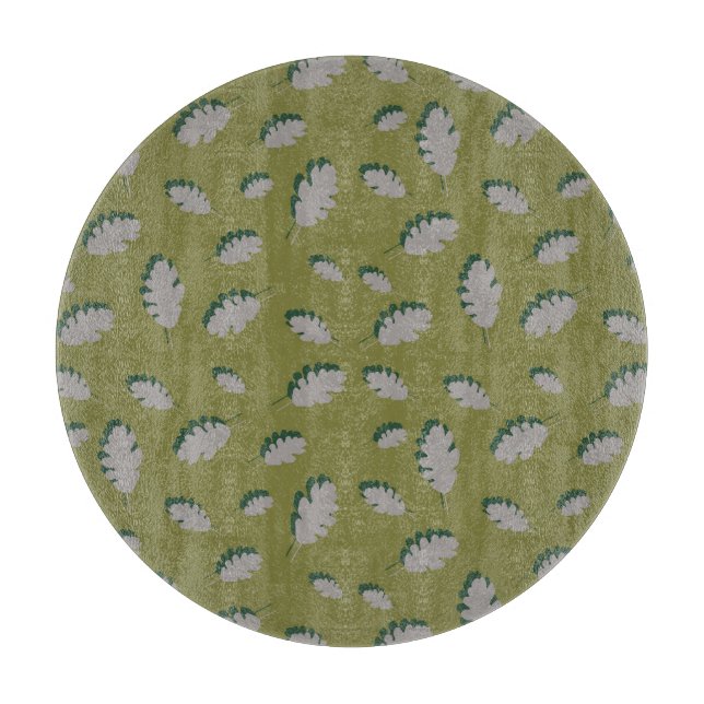 Grey autumn leaves pattern on a green background cutting board (Front)