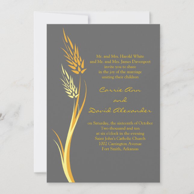 Grey Autumn Wheat Wedding Invitation (Front)