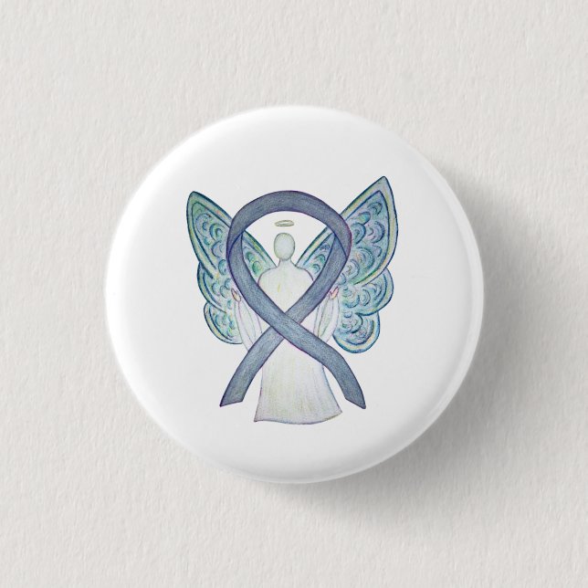 Grey Awareness Ribbon Angel Custom Art Pins (Front)