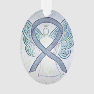 Grey Awareness Ribbon Angel Ornament Pendant