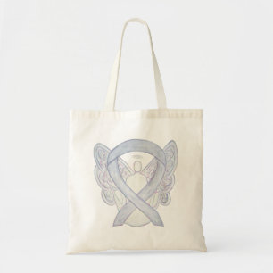 Grey Awareness Ribbon Art Custom Tote Bag
