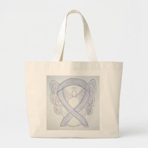 Grey Awareness Ribbon Art Custom Tote Bag