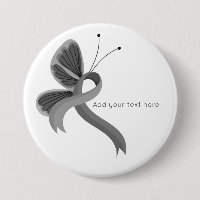 Grey Awareness Ribbon Butterfly Button