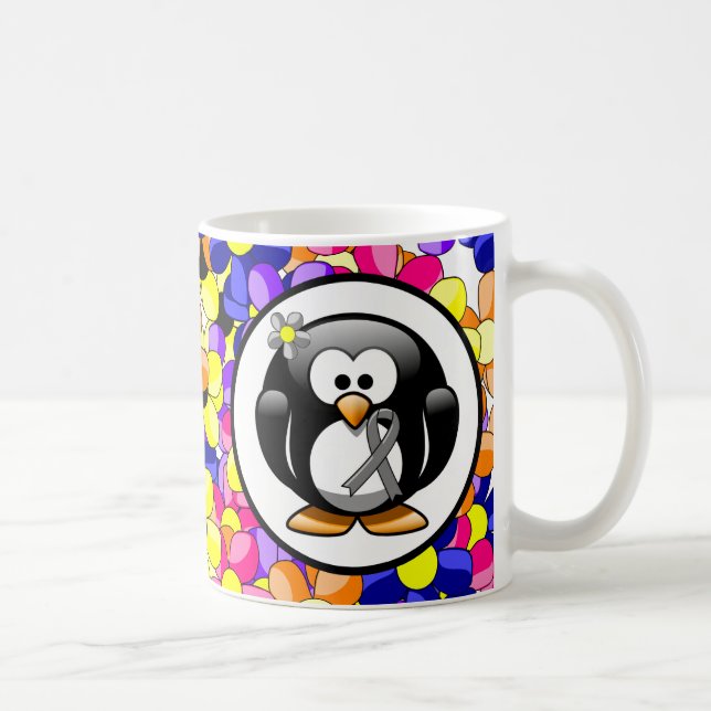 Grey Awareness Ribbon Penguin Coffee Mug (Right)