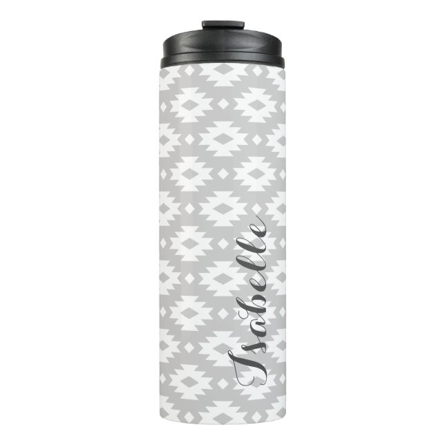 Grey Aztec Monogram Thermal Tumbler (Front)
