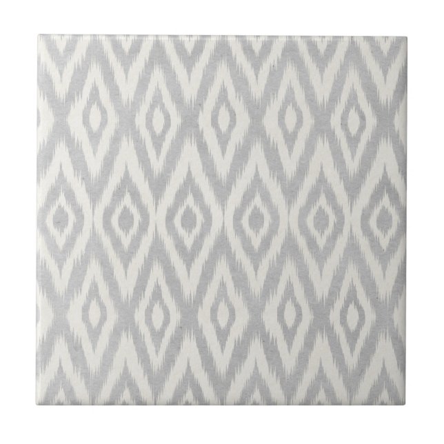 Grey Aztec Pastel Watercolor Ikat Soft Geometric Ceramic Tile (Front)