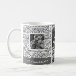 Grey Aztec Pattern   Family Photos & Text Coffee Mug