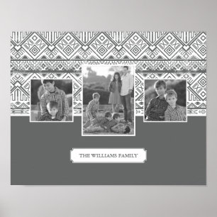 Grey Aztec Pattern   Family Photos & Text Poster