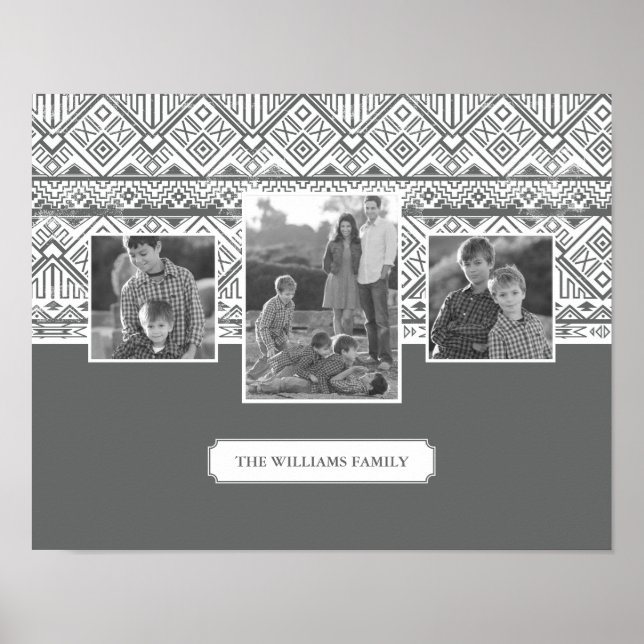 Grey Aztec Pattern | Family Photos & Text Poster (Front)