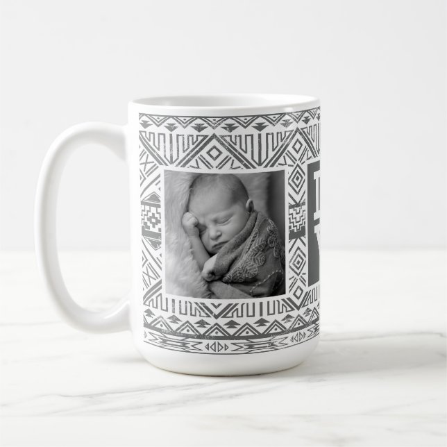 Grey Aztec Pattern | LOVE with Photos Coffee Mug (Left)