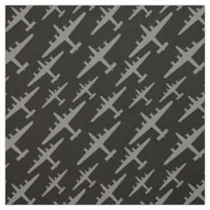 Grey B-24 Liberator Aircraft Pattern Black Fabric